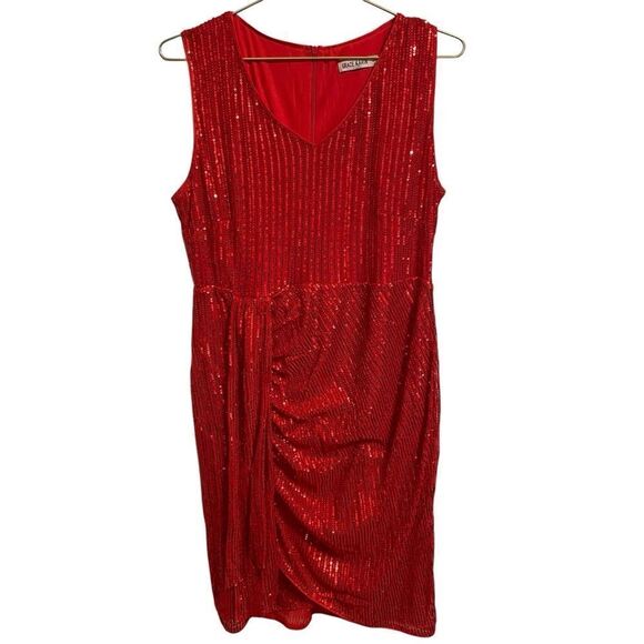 Grace Karin Wrap Bodycon V Neck Sleeveless Red Sequin Dress Large - Picture 1 of 8